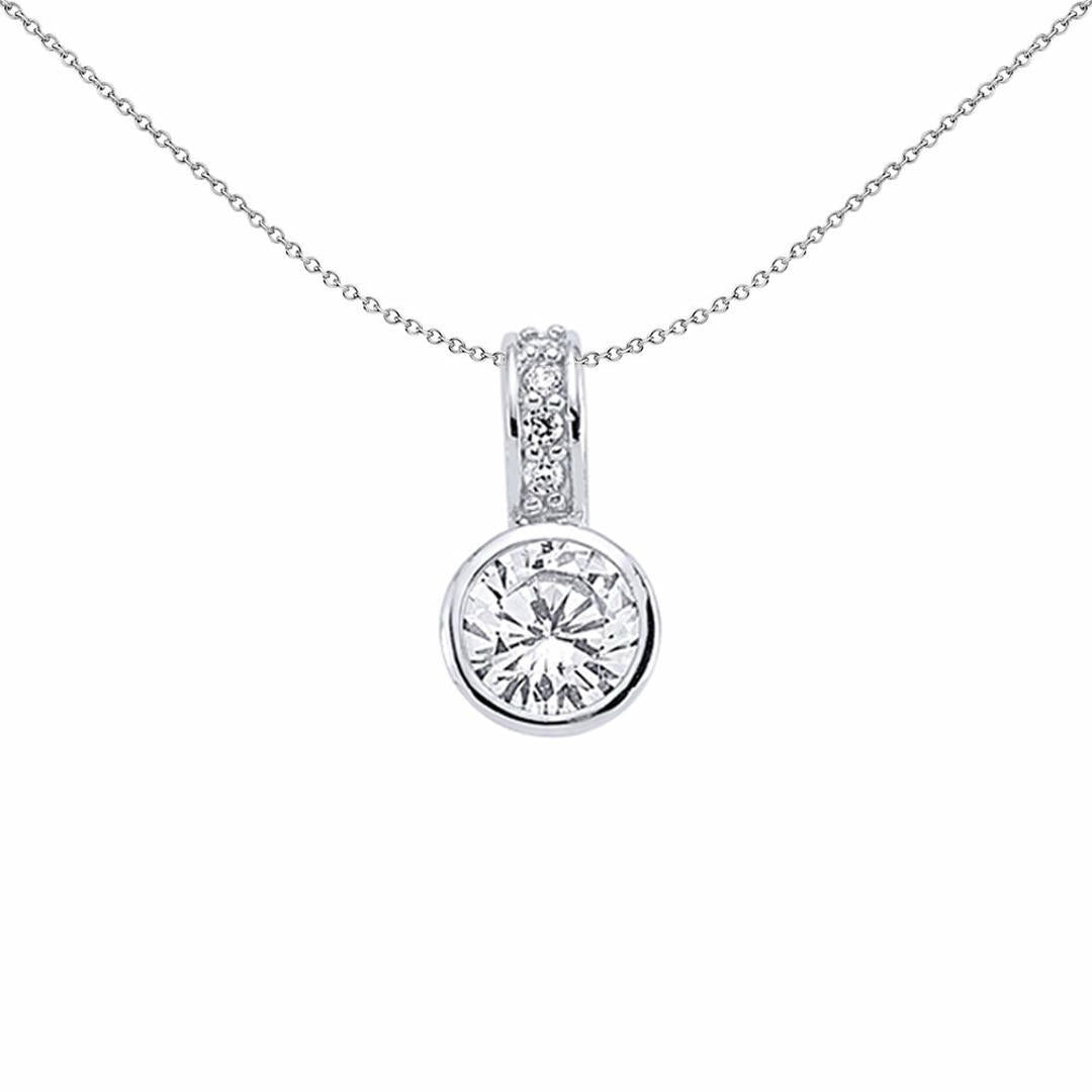 Silver  CZ Bubble Solitaire Pendant Necklace 18 inch - GVP203