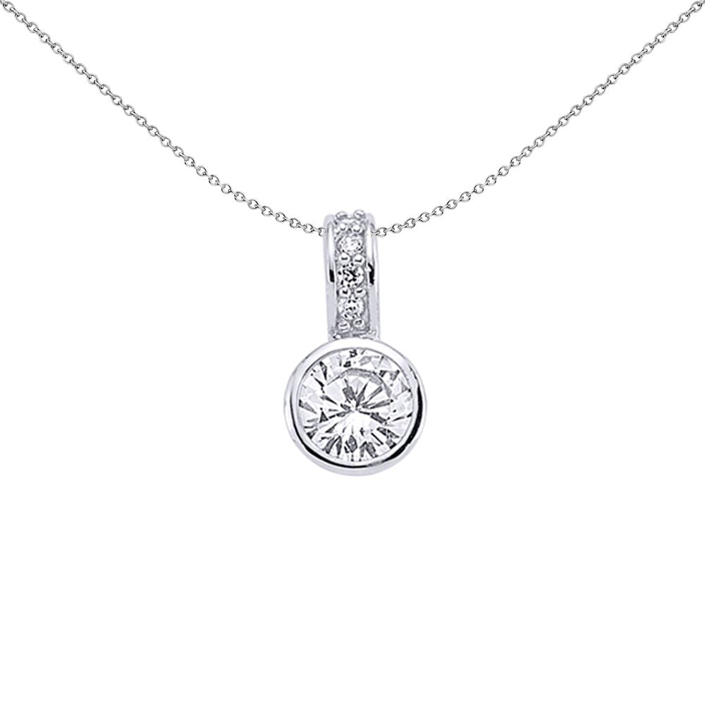 Silver  CZ Bubble Solitaire Pendant Necklace 18 inch - GVP203