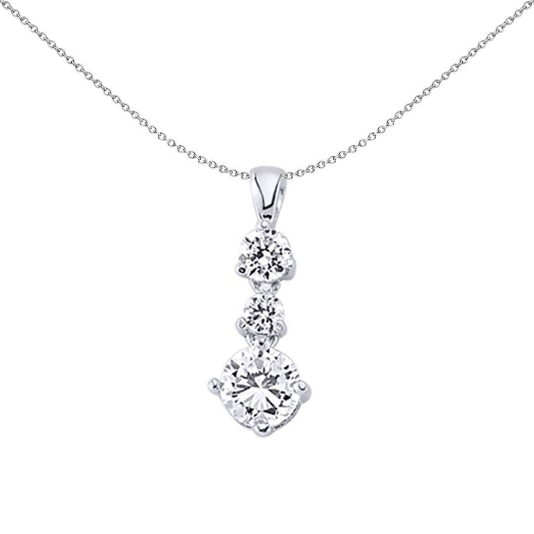 Silver  CZ Trilogy Drop Charm Out Of Order Graduated Pendant - GVP204W