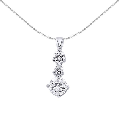 Silver  CZ Trilogy Drop Charm Out Of Order Graduated Pendant - GVP204W