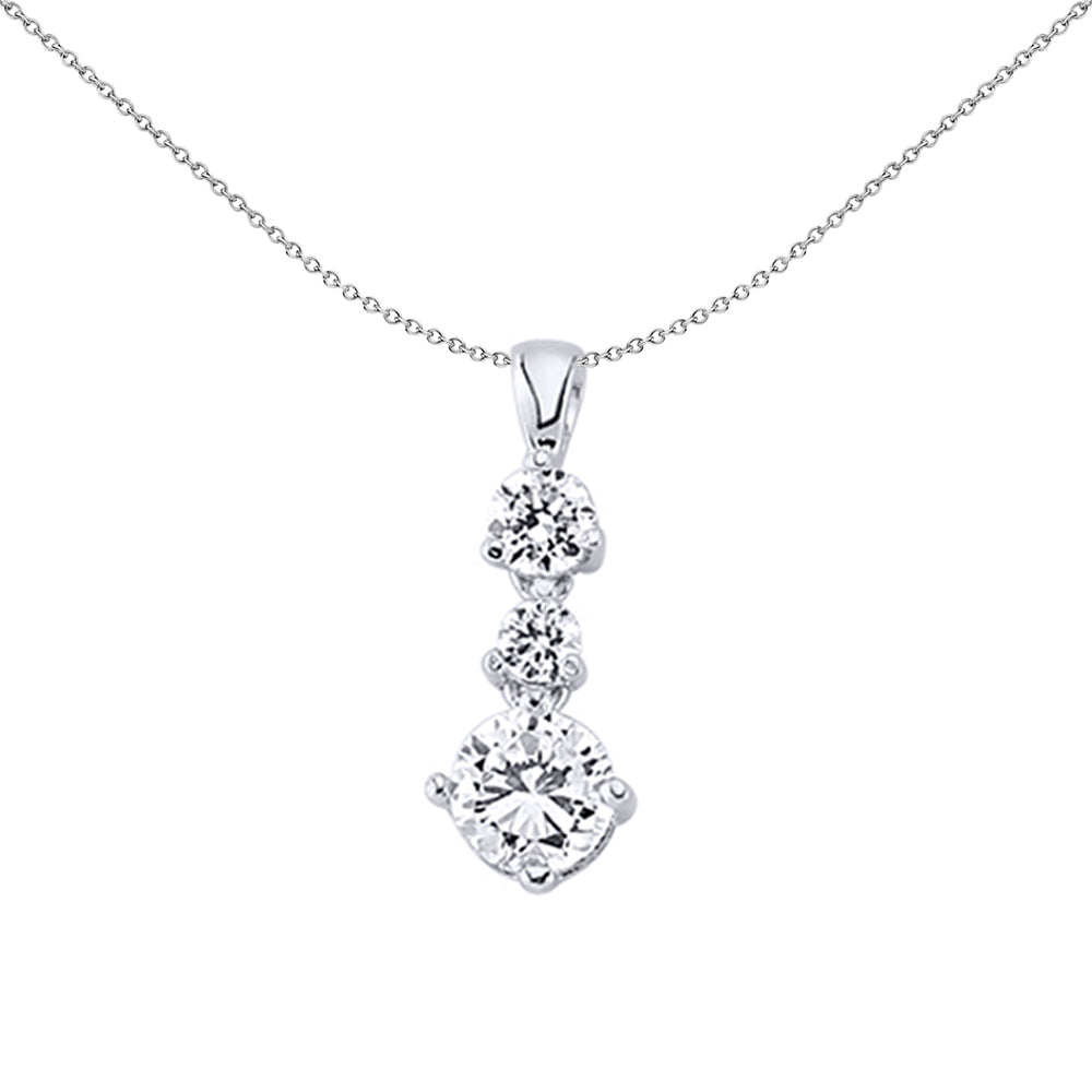 Silver  CZ Trilogy Drop Charm Necklace 18 inch - GVP204W