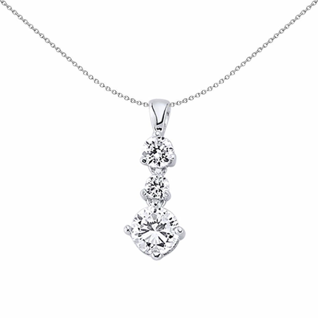 Silver  CZ Trilogy Drop Charm Necklace 18 inch - GVP204W