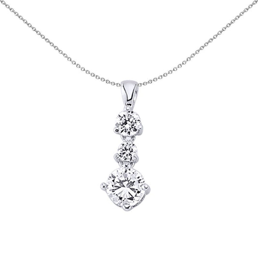 Silver  CZ Trilogy Drop Charm Out Of Order Graduated Pendant - GVP204W