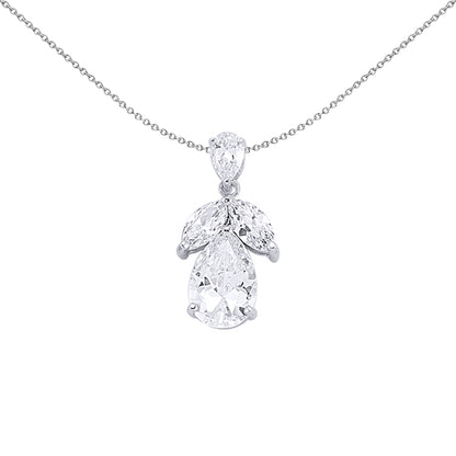 Silver  Pear and Marquise CZ Leaf Pendant Necklace 18 inch - GVP205