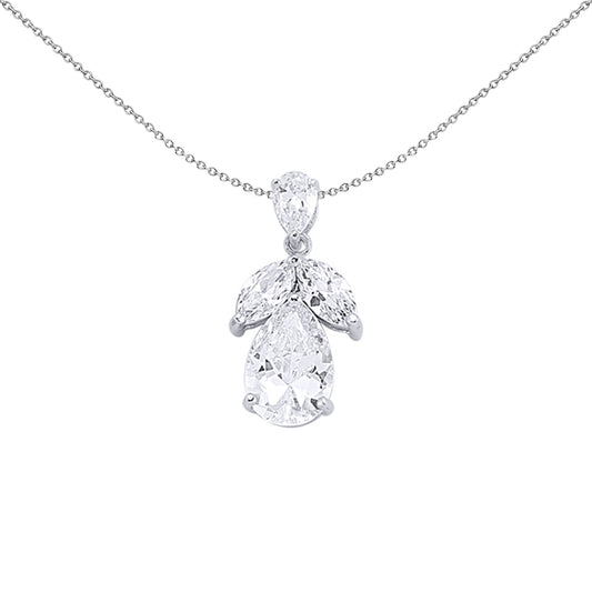 Silver  Pear and Marquise CZ Leaf Pendant Necklace 18 inch - GVP205