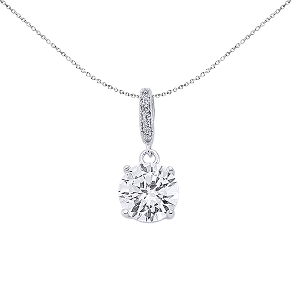 Silver  CZ Solitaire Pendant Necklace 18 inch - GVP206