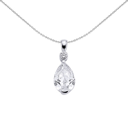 Silver  Pear CZ Drop Pendant Necklace 18 inch - GVP207