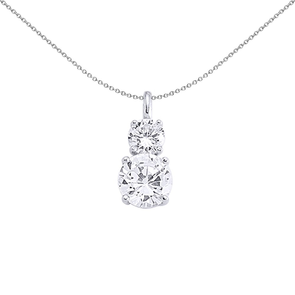 Silver  CZ Duet Toi et Moi Pendant Necklace - GVP208