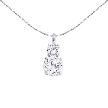 Silver  CZ Duet Toi et Moi Pendant Necklace - GVP208
