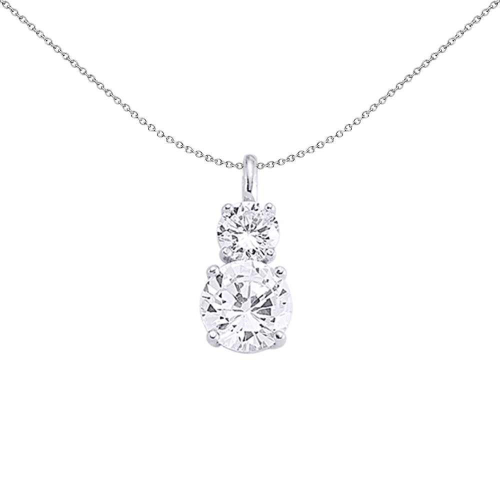 Silver  CZ Duet Toi et Moi Pendant Necklace - GVP208