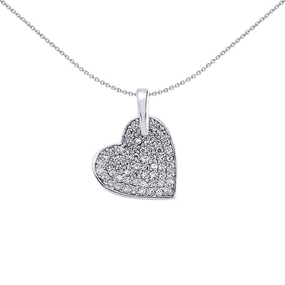 Silver  CZ Pave Love Heart Pendant Necklace 18 inch - GVP210