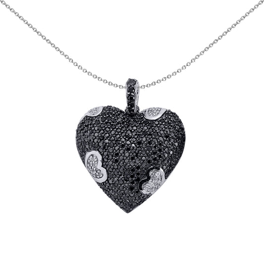 Silver  Black CZ Pave Love Heart Pendant Necklace 18 inch - GVP213