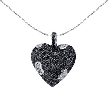 Silver  Black CZ Pave Love Heart Pendant Necklace 18 inch - GVP213