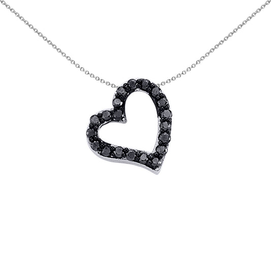 Silver  Black CZ Love Heart Pendant Necklace 18 inch - GVP214