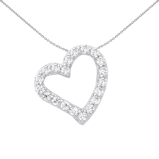 Silver  Love Heart Outline Pendant Necklace - GVP214WH