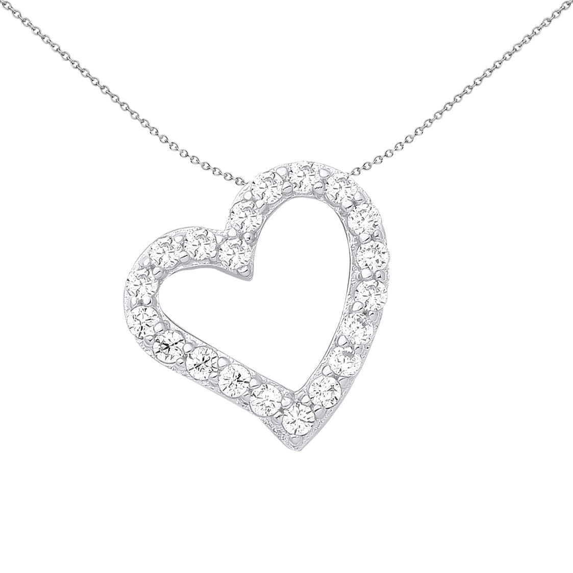 Sterling Silver  CZ Love Heart Outline Pendant Necklace 18 inch - GVP214WH