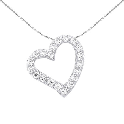 Sterling Silver  CZ Love Heart Outline Pendant Necklace - GVP214WH