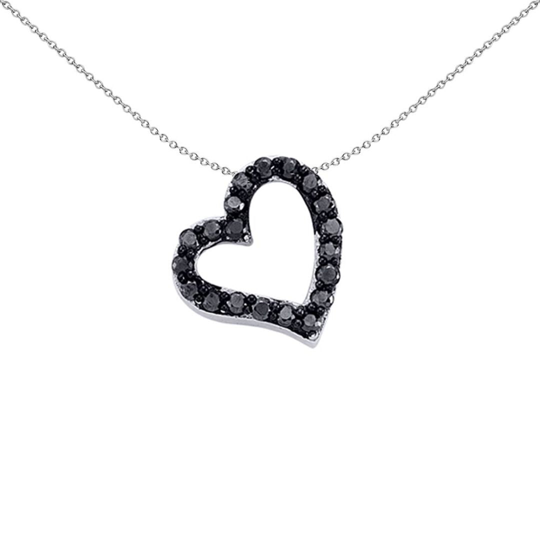Silver  Black CZ Love Heart Pendant Necklace - GVP214