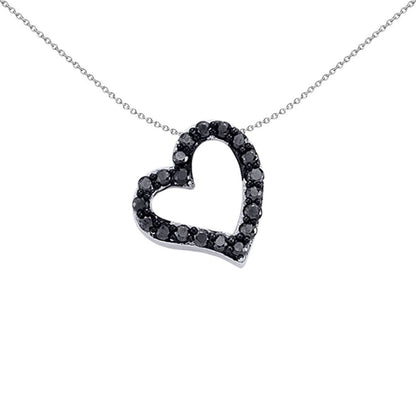 Silver  Black CZ Love Heart Pendant Necklace - GVP214