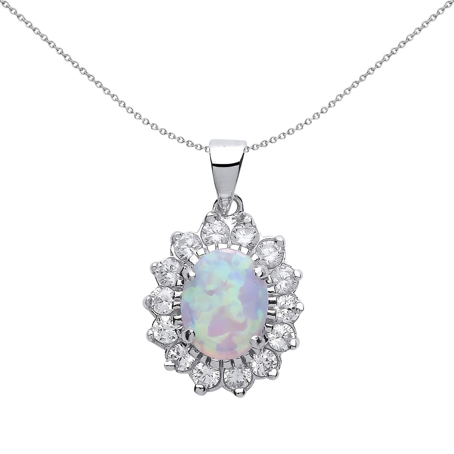 Silver  Oval Opal Royal Cluster Pendant Necklace - GVP216OP