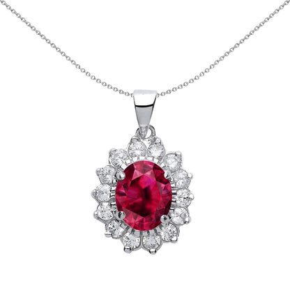 Silver  Red Oval CZ Royal Cluster Pendant Necklace - GVP216RU