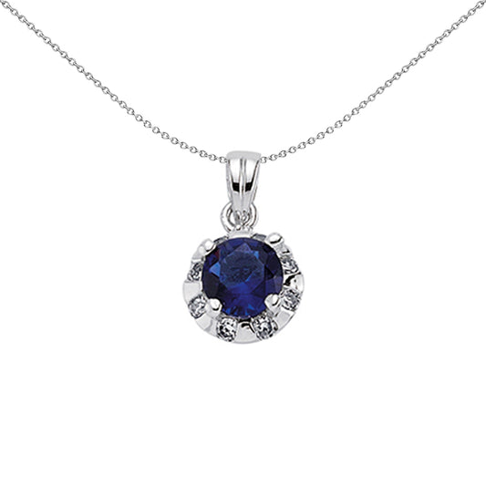 Silver  Blue and White Round and CZ Halo Pendant Necklace 18 inch - GVP218SAP