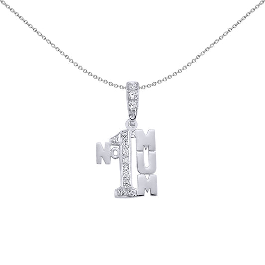 Silver  CZ Number 1 Mum Pendant Necklace 18 inch - GVP220