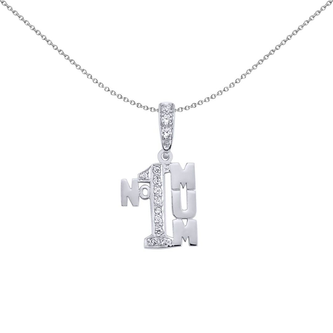 Silver  CZ Number 1 Mum Pendant Necklace - GVP220