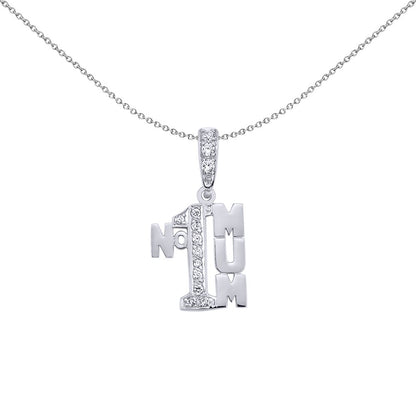 Silver  CZ Number 1 Mum Pendant Necklace 18 inch - GVP220