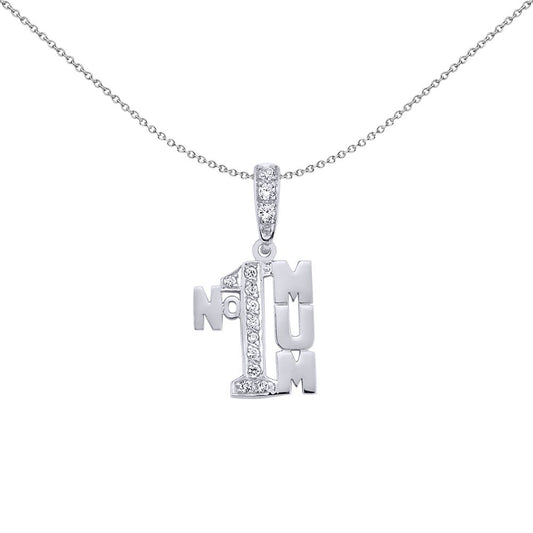 Silver  CZ Number 1 Mum Pendant Necklace 18 inch - GVP220