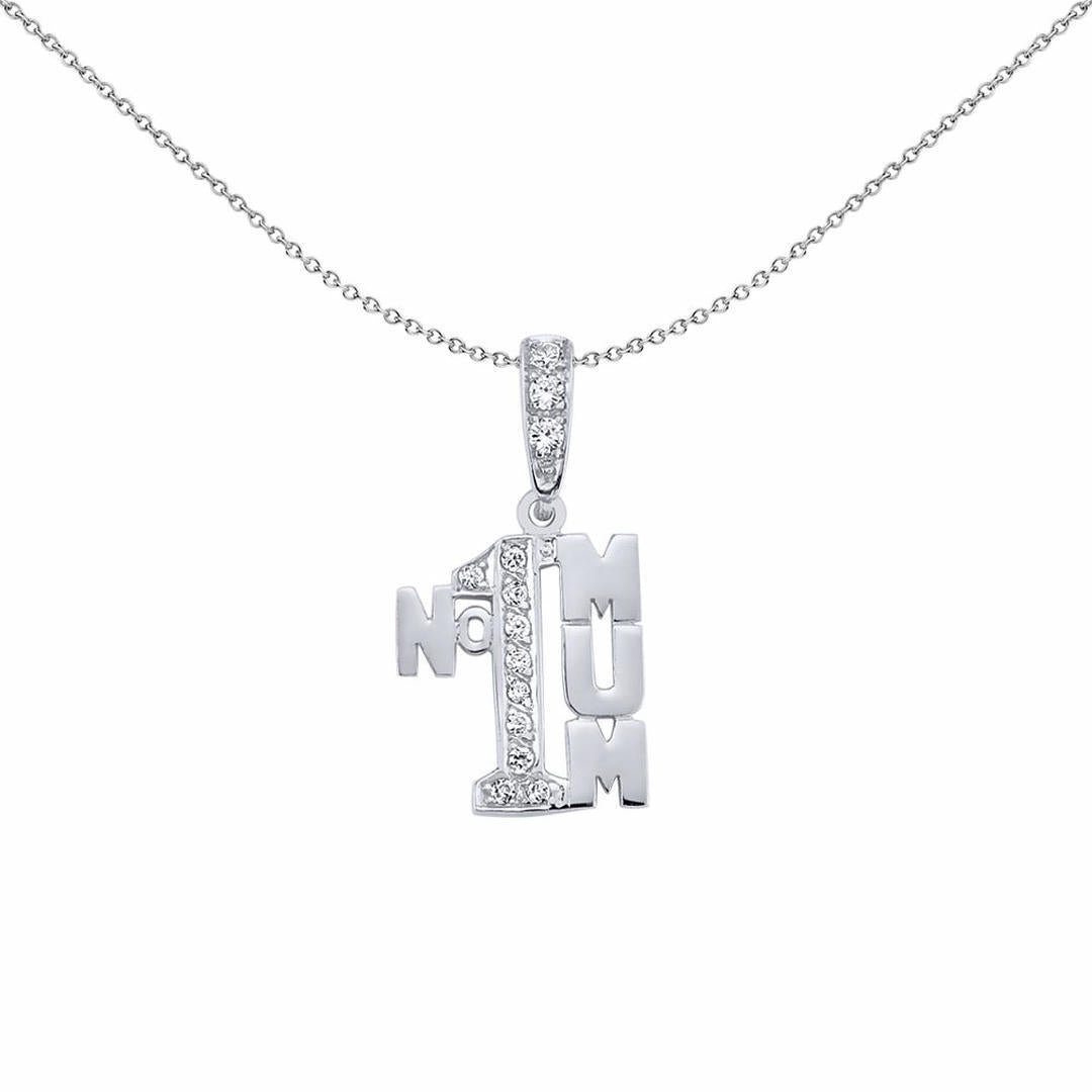 Silver  CZ Number 1 Mum Pendant Necklace 18 inch - GVP220