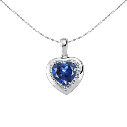 Silver  Blue Heart and CZ Love Heart Halo Necklace 18 inch - GVP228