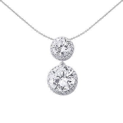 Silver  CZ Double Halo Pendant Necklace 18 inch - GVP232