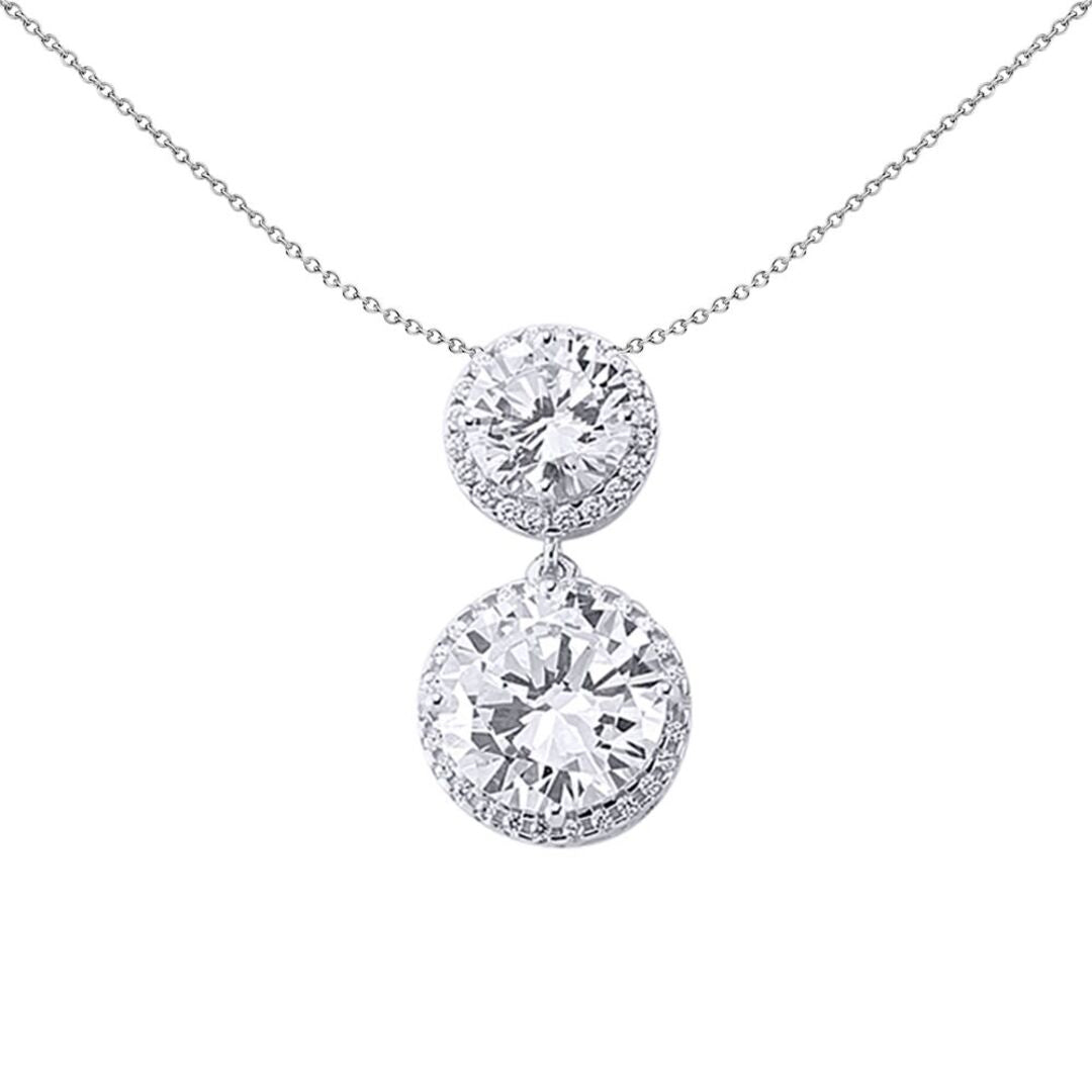Sterling Silver  CZ Twin Double Halo Pendant Necklace - GVP232