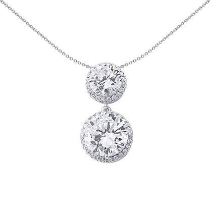 Sterling Silver  CZ Twin Double Halo Pendant Necklace - GVP232