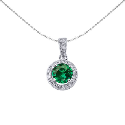 Sterling Silver  Green CZ Solitaire Halo Pendant Necklace - GVP233