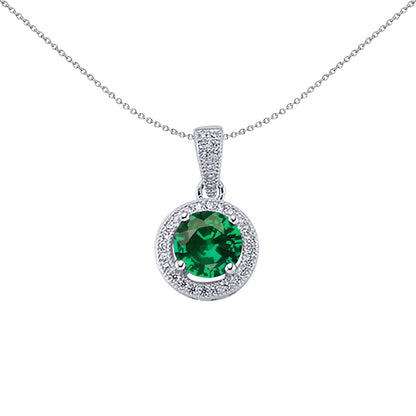 Silver  Green CZ Halo Pendant Necklace 18 inch - GVP233