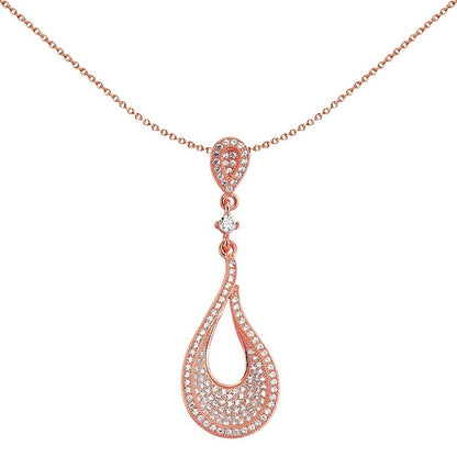 Rose Sterling Silver  CZ Open Flame Tears of Joy Pendant Necklace - GVP235