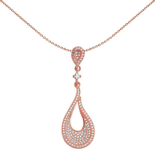 Rose Sterling Silver  CZ Open Flame Tears of Joy Pendant Necklace - GVP235