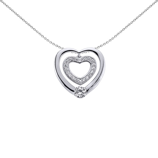 Silver  CZ Love Heart Pendant Necklace 18 inch - GVP236