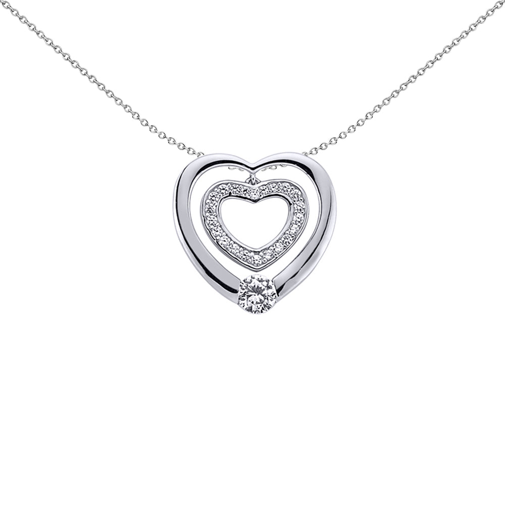 Silver  CZ Love Heart Pendant Necklace 18 inch - GVP236