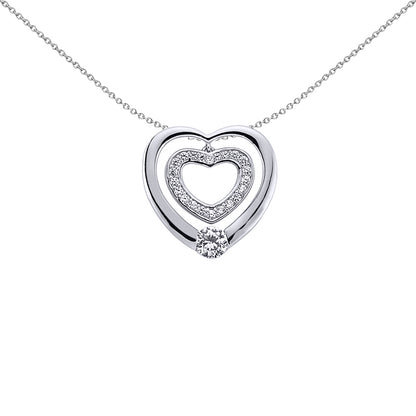 Silver  CZ Love Heart Pendant Necklace 18 inch - GVP236