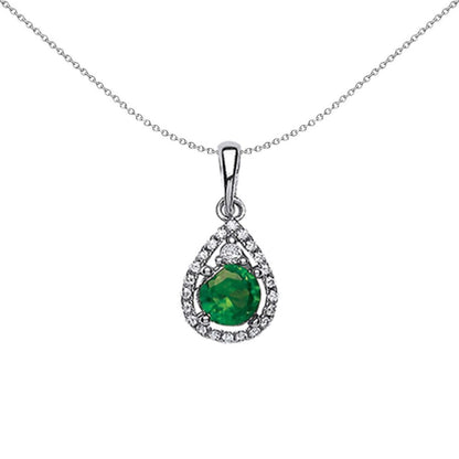 Sterling Silver  Green CZ Halo Tear of Joy Dual-Stone Core Pendant - GVP238EM