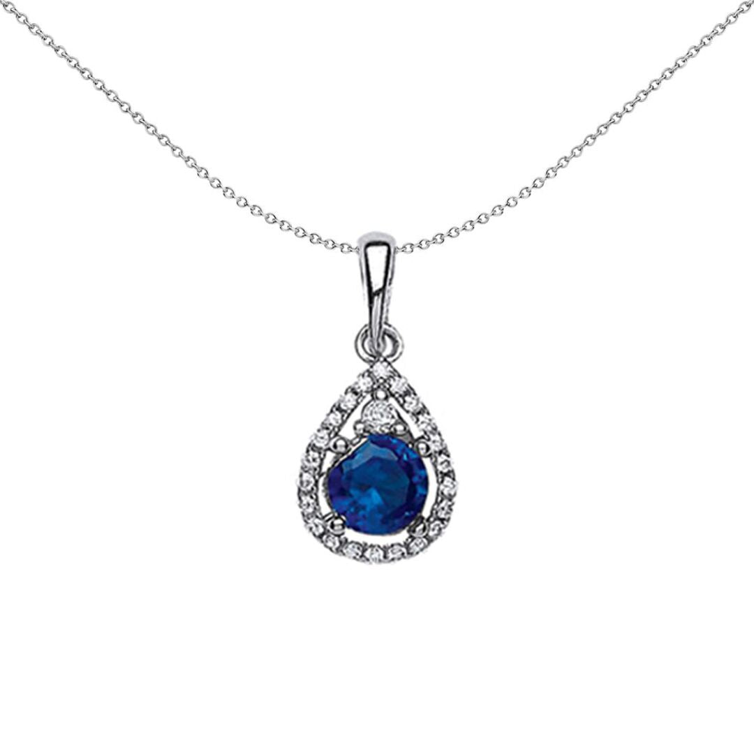 Silver  Blue CZ Halo Tear of Joy Pendant Necklace - GVP238SAP