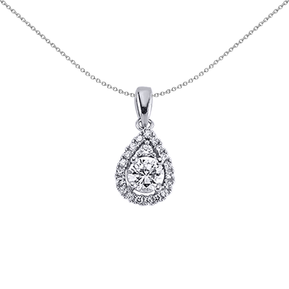 Silver  CZ Tears of Joy Pendant Necklace 18 inch - GVP238