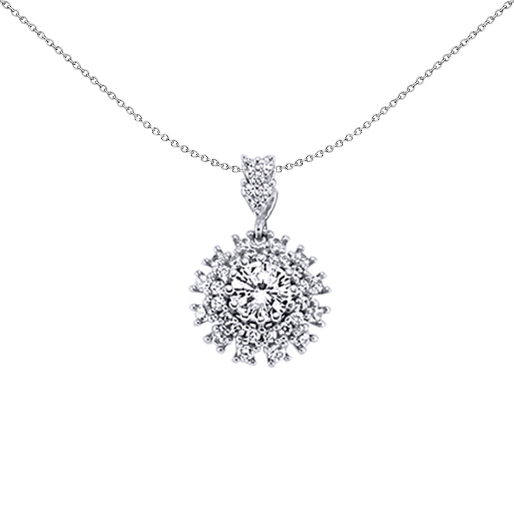 Silver  CZ Cluster Halo Pendant Necklace 18 inch - GVP240