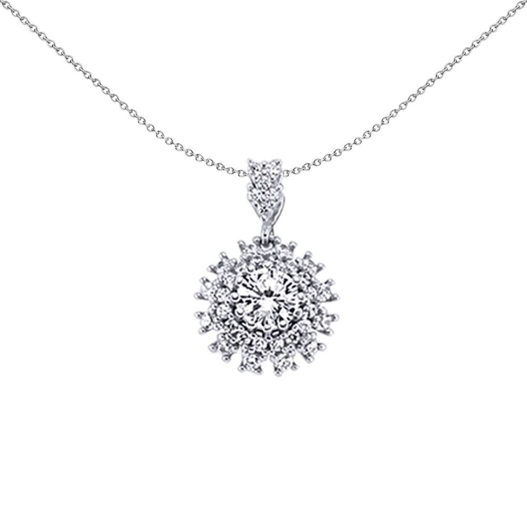 Sterling Silver  CZ Fizzy Snowflake Cluster Halo Pendant Necklace - GVP240