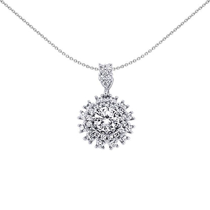 Sterling Silver  CZ Fizzy Snowflake Cluster Halo Pendant Necklace - GVP240
