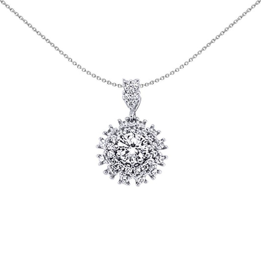 Sterling Silver  CZ Fizzy Snowflake Cluster Halo Pendant Necklace - GVP240