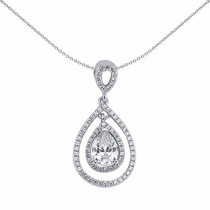 Silver  Pear CZ Teardrop Halo Pendant Necklace 18 inch - GVP241